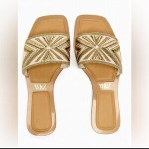 ZARA Tan and Gold Women's Sandals Women’s size 8 Excellent Pre-Owned Condition